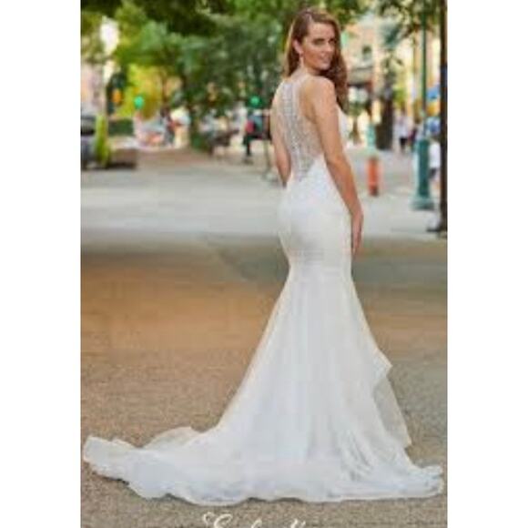 Enchanting by Mon Cherie Wedding Size 16 Halter Mermaid Beaded NWT - Picture 1 of 11